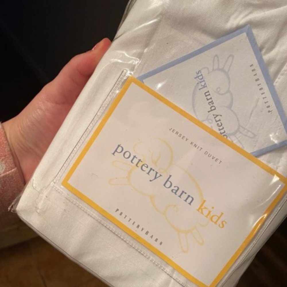 NEW POTTERY BARN KIDS WHITE JERSEY KNIT CRIB DUVET
